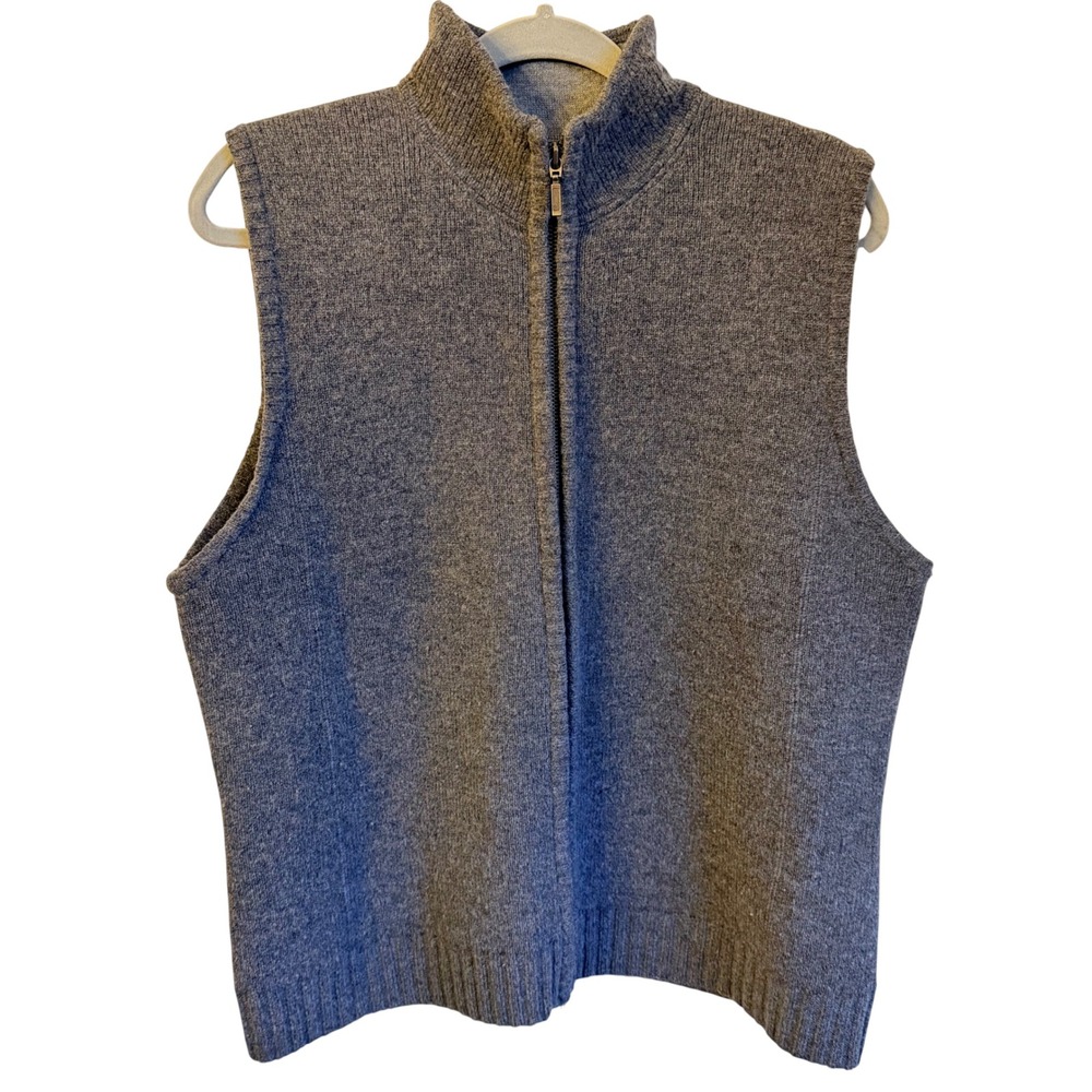 Eddie Bauer Lambswool Sweater Vest‎ Womens XL Full Zip Gray Lined Minimalist